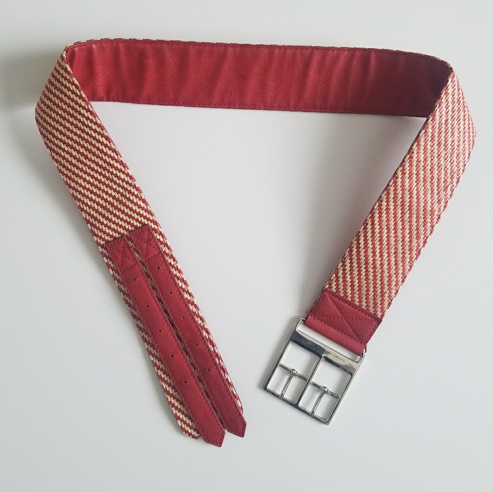 Mango Straw & Leather Red Belt